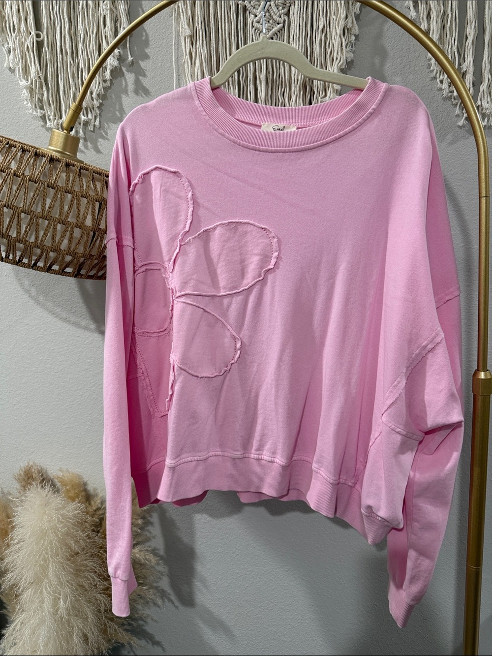 easel Pink Floral Appliqué Sweatshirt